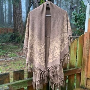 Brown and Cream Fringed Shawl